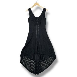 Royal Bones Lace Front High Low Fit Flare Dress Womens L Black Whimsigoth Grunge